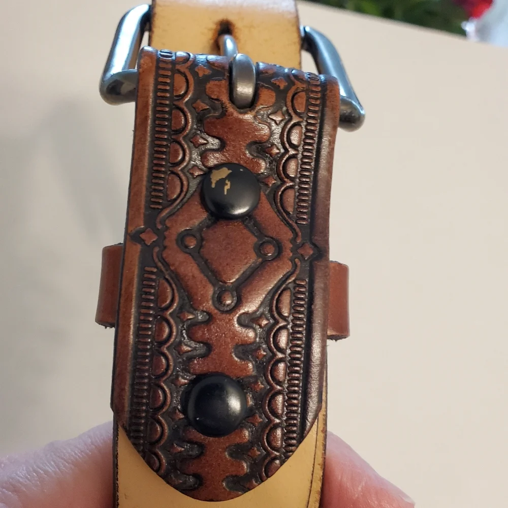Vintage Genuine Leather Diamond Pattern Men's Belt, Size 38